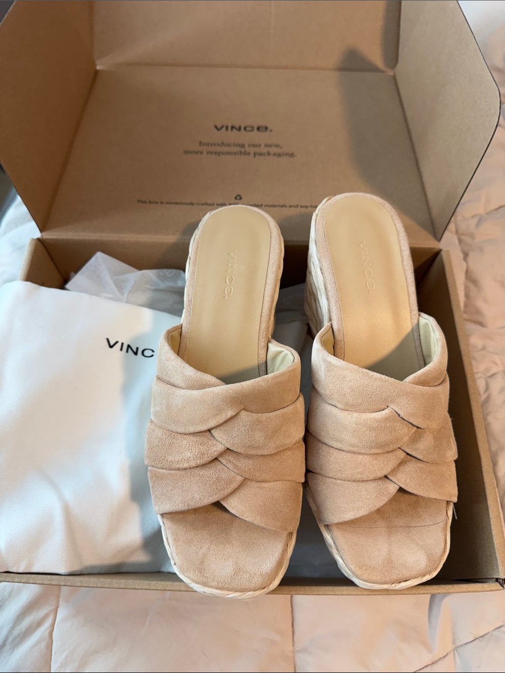 Vince Tan Suede Braided Slide Mules